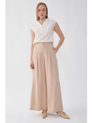 Vitrin Beli Lastikli Geniş Paça Pantolon