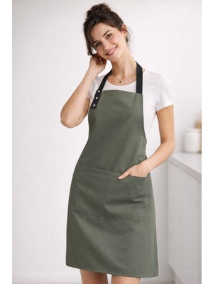 Hulganz Mutfak Önlüğü Leke Tutmaz Su Itici Kumaş Çıtçıtlı Boyun Askılı Cepli Önlük
