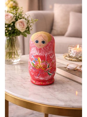 El Boyaması Matruşka Takı Kutusu | Ahşap Biblo & Mücevher Kutusu | 15.5 cm Dekoratif Makyaj Masası Aksesuarı