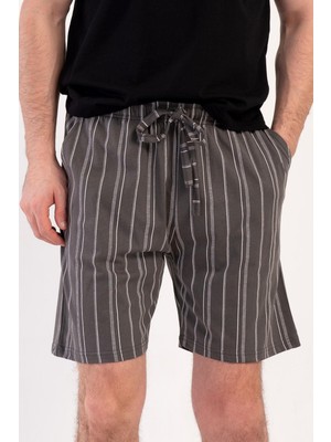 Vienetta Erkek Füme Çizgili Şort %100 Pamuk Rahat Ev Giyimi Şort C6T8N0804