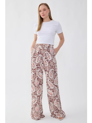 Vitrin Etnik Desen Beli Lastikli Geniş Paça Pantolon