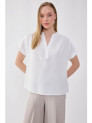 Vitrin V Yaka Krinkıl Kumaş Bluz