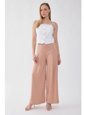 Vitrin Önü Pileli Beli Lastikli Geniş Paça Palazzo Pantolon