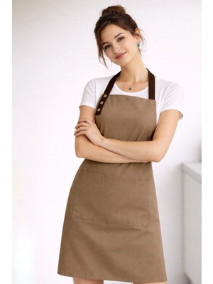 Hulganz Mutfak Önlüğü Leke Tutmaz Su Itici Kumaş Çıtçıtlı Boyun Askılı Cepli Önlük