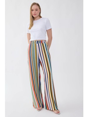 Vitrin Çizgi Desenli Beli Lastikli Pantolon
