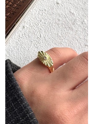 Leo'Stone Vintage Gold Göz Motifli Nokta Zirkon Taşlı Tasarım Ayarlanabilir Serçe Parmak Yüzüğü
