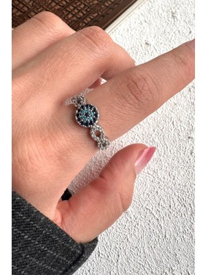 Leo'Stone Sonsuzluk Detaylı Nazar Boncuğu Tasarım Ayarlanabilir Kadın Çelik Yüzük