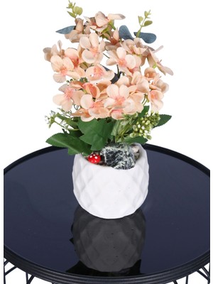 Yapay Çiçek Sitesi Beton Saksıda Yapay Şeftali Çiçeği Tanzimi Somon