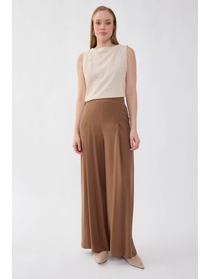 Vitrin Önü Pileli Beli Lastikli Geniş Paça Palazzo Pantolon