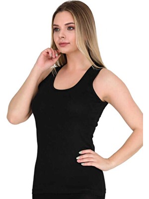 Berrak Kadın Geniş Askılı Atlet Siyah Pamuk Lycra (3 Lü)