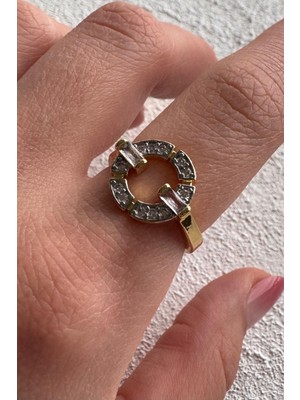 Leo'Stone V.ı.p Çift Renk Seri Baget Zirkon Taşlı Halka Tasarım Gold & Silver Ayarlanabilir Kadın Çelik Yüzük