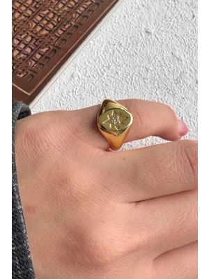 Leo'Stone Gold Plaka Tasarım Zirkon Taşlı Kutup Yıldızı Model Ayarlanabilir Serçe Parmak Yüzüğü
