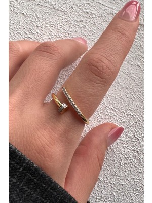 Leo'Stone V.ı.p Çift Renk Seri Zirkon Taşlı Çivi Model Ayarlanabilir Kadın Çelik Yüzük