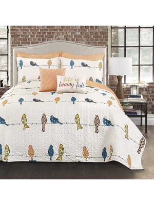 Aesco Lush Rowley Yorgan-Ters Çevrilebilir 7 Parça Yatak Seti Çiçekli Hayvan Kuş Baskılı ve Dekoratif Yastıklar-Tam Kraliçe-Çok Renkli, Çok Renkli