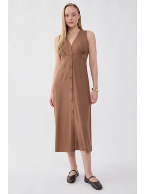 Vitrin V Yaka Düğmeli Elbise