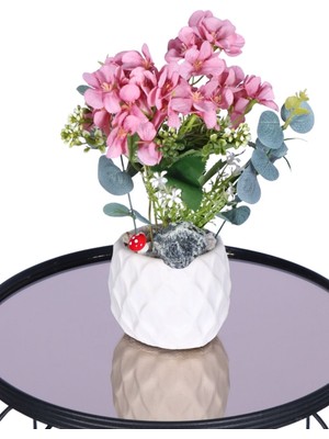 Yapay Çiçek Sitesi Beton Saksıda Yapay Şeftali Çiçeği Tanzimi Pembe