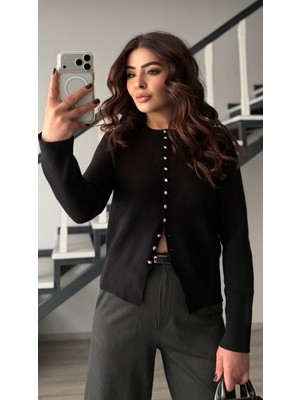 Elisin Siyah Silver Düğme Detaylı Triko Hırka