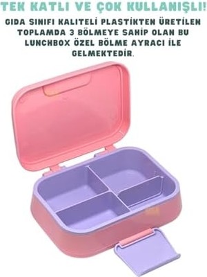 Aesco Bento 1030ML Lunchbox Tek Katlı 3 Bölmeli Pp Plastik Sefer Tası Yemek Kutusu (Pembe)