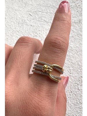 Leo'Stone V.ı.p Çift Renk Seri Royal Knot Düğüm Tasarım Zirkon Taşlı Ayarlanabilir Çelik Yüzük