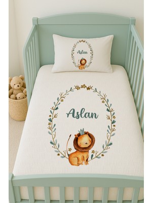 Lilabio %100 Pamuk Isme Özel Isimli 100X150 cm Pike Seti Aslan Kral