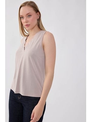 Vitrin V Yaka Sıfır Kol Bluz