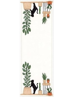 Aesco 40X140CM Runner Dokuma Leke Tutmaz Premium Tay Tüyü Kumaş Masa Örtüsü Kaktüslü RNR444