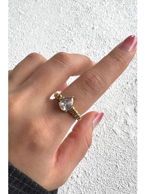 Leo'Stone Premıum Seri Damla Taş Kadın Numaralı Çelik Yüzük