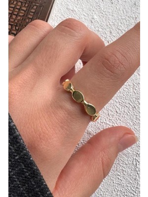 Leo'Stone Vintage Seri Ince Asimetrik Disk Tasarım Ayarlanabilir Kadın Çelik Yüzük