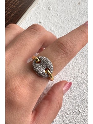 Leo'Stone V.ı.p Çift Renk Seri Luna Disc Tasarım Zirkon Taşlı Ayarlanabilir Çelik Yüzük