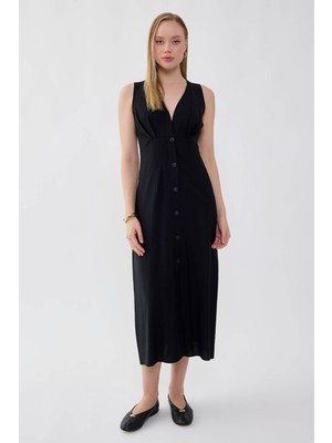 Vitrin V Yaka Düğmeli Elbise