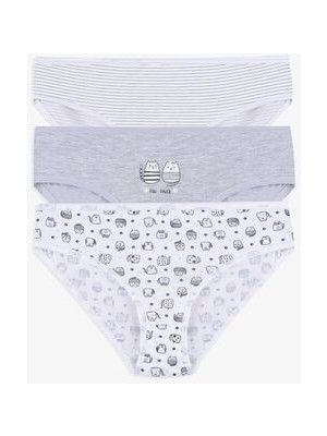 Koza İç Giyim Çok Renkli Kız Çocuk Slip 3'lü Sevimli Kedi Desenli Denim Kumaşlı