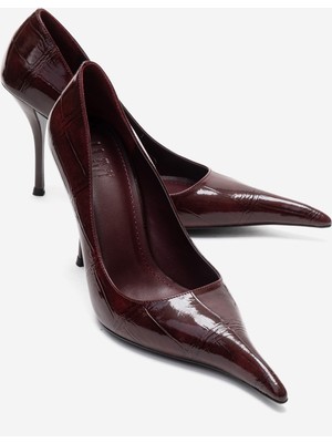 Luvi Luce Bordo Baskılı Sivri Burunlu Kadın Topuklu Ayakkabı