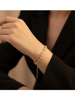 Doğal Aytaşlı Gümüş Bileklik - Zarif 925 Ayar Gümüş & Altın Kaplamalı Ataş Zincir - Işıltılı Doğal Taş Takı - Her Anınız Için