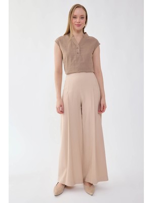 Vitrin Önü Pileli Beli Lastikli Geniş Paça Palazzo Pantolon