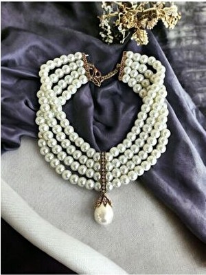 Fayra Accessories İnci Mayorka Choker Kolye Kadın Kullanıcılar için Kahverengi Maden ve İnci ile Zarif