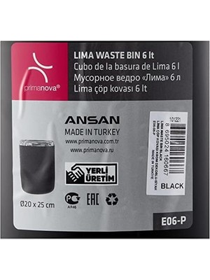 Aesco M-E06-06-P Lima Çöp Kovası, Krom Dekorlu, Siyah, Standart