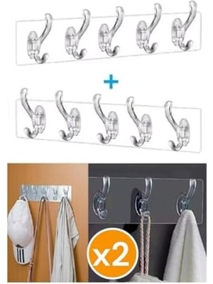 Aesco Şeffaf Duvar Askısı 6'lı Iz Bırakmayan Güçlü Yapışkanlı Askı Kapı Arkası Banyo Mutfak Düzenleyici Kanca Askılık (2 Adet)