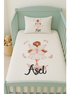 Lilabio %100 Pamuk Isme Özel Isimli 100X150 cm Pike Seti Küçük Peri