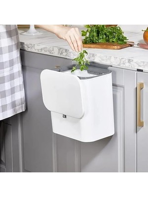 Aesco Fonksiyonel Kapaklı Banyo Mutfak Wc Origa Çöp Kovası Tezgahüstü ve Duvar Aparatlı Yapışkanlı, Döner Kapaklı Çöp Kutusu, Mutfak Için Çöp Kutusu (15LT) (Beyaz)