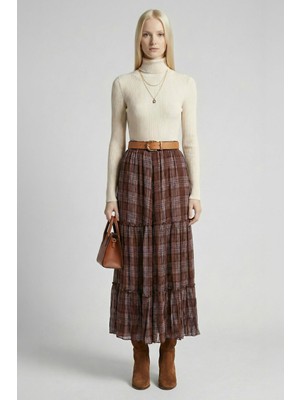 Rays 8483A Bel Lastikli Desenli Etek Kahve