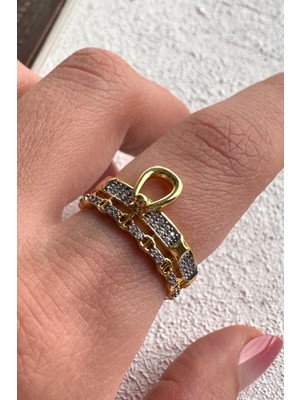 Leo'Stone V.ı.p Çift Renk Seri Golden Buckle Tasarım Zirkon Taşlı Ayarlanabilir Çelik Yüzük