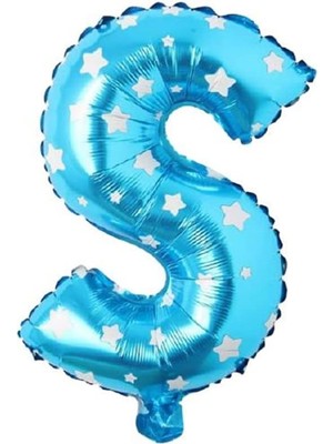 Aesco S Harfi 16 Inç Mavi Yıldızlı Renk Folyo Balon 36 cm (Mavi)