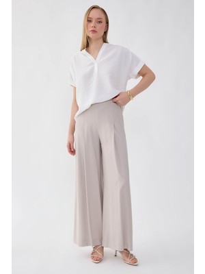 Vitrin Önü Pileli Beli Lastikli Geniş Paça Palazzo Pantolon