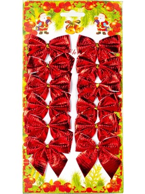 Aesco Yılbaşı Süsü Askılı Fiyonk 12'li Paket Kırmızı 5,5x5,5 Cm.