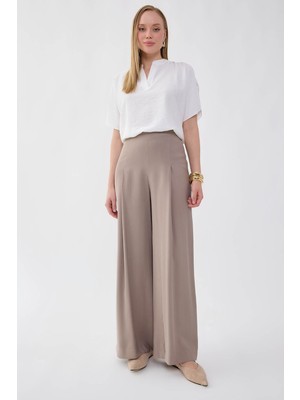 Vitrin Önü Pileli Beli Lastikli Geniş Paça Palazzo Pantolon