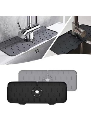 Aesco Silikon Musluk Matı ve Lavabo Sıçrama Önleyici – Mutfak ve Banyo Için Su Tahliyeli Tezgah Koruyucu, Sünger ve Sabunluk Düzenleyici, Kaymaz Musluk Arkası Kurutma Pedi (Asorti)