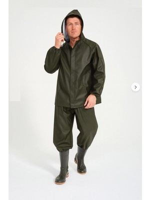 Yerli Balıkçı Haki Takım Yağmurluk - Su Geçirmez - Avcı - Balıkçı - Sulama - Çiftçi - Pvc