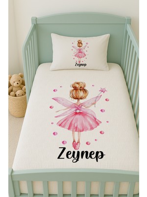 Lilabio %100 Pamuk Isme Özel Isimli 100X150 cm Pike Seti Pembe Peri