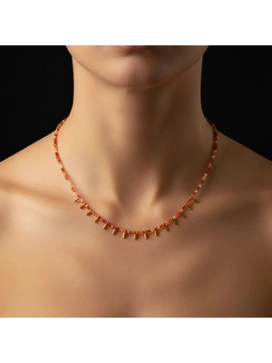 G&A Jewels Doğal Karnelyan Boncuklu Kolye | Zarif 925 Ayar Gümüş & Altın Kaplama Charm'lı | Kadınlar İçin Doğal Taş Takı, Mükemmel Hediye