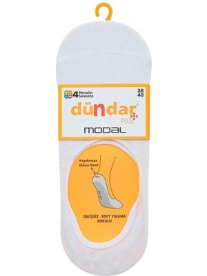 Dündar Kadın Modal Babet Çorabı - 6’lı Set Kaymaz Silikonlu & Dikişsiz Beyaz